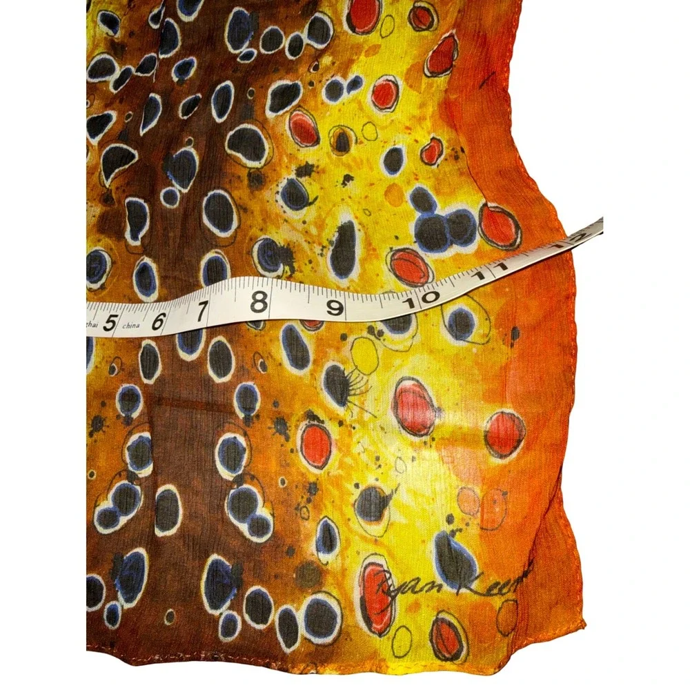 Fin-Flank Fincognito Silk Scarf Ryan Keene Multi-Colors Red Orange Blue Yellow